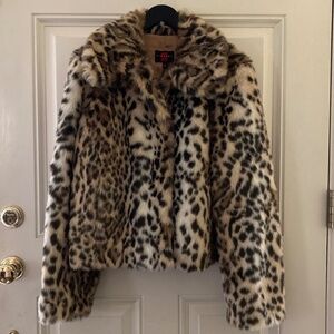 Gallery Women's Faux Fur Animal Print Jacket/Hook & Loop/L/NEW/NEVER WORN!